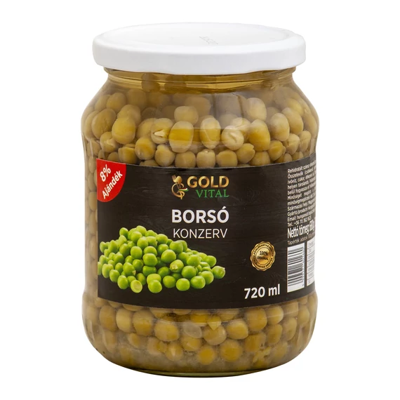Üveges zöldborsó 680g+8% ajándék Gold Vital